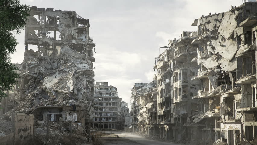 Syria Pan Dolly shot aftermath destroyed city