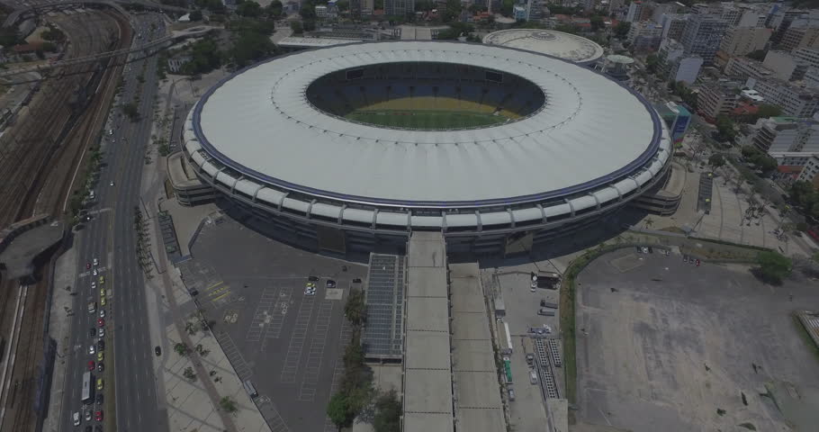 MaracanÃ£ Stadium, Rio de Janeiro, Brazil, wide aerial shot 4K