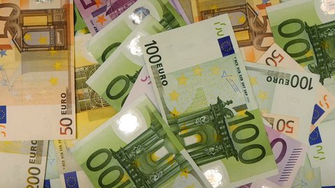 HD - Euro money. Euro banknotes falling down