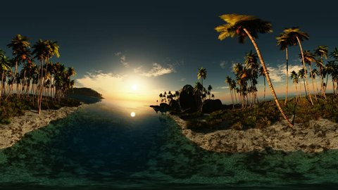 panoramic of tropical beach at sunset. made with one 360 degree lense on moving camera without any seams. ready for virtual reality