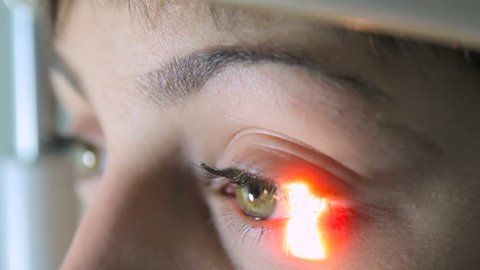 Scanning the retina among women with green eyes special ophthalmic device close-up