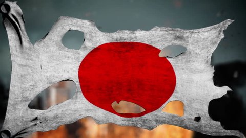 apocalyptic ragged flag of Japan. Realistyc 3d animation on wind.