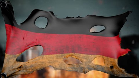 apocalyptic ragged flag of Germany. Realistyc 3d animation on wind.
