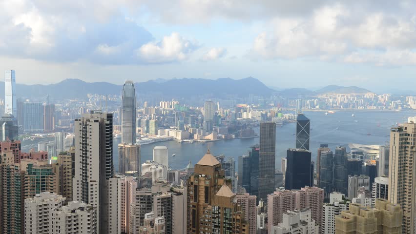 Hong Kong Island Skyline, Victoria Harbour, Kowloon Peninsula, time lapse