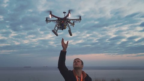 Hexacopter drone lands on your hands