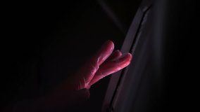 Doctor hand in cellophane transparent medical glove clicks on the screen. It enters into the touch-screen patient data. Electronic documents in the clinic Close-up, 4k footage - Powered by Shutterstock - Get 15% off with code: PIKWIZARD15