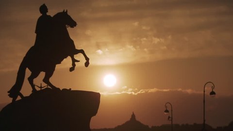 The Peter The Great Statue, St. Petersburg, Russia against the background of sunset