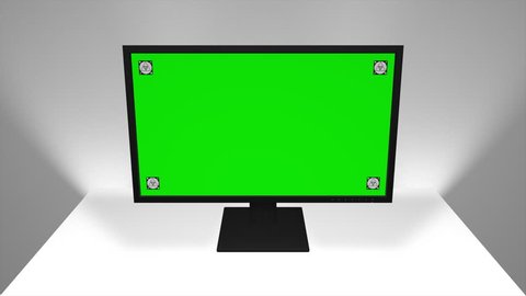 Computer Monitor / White Room / Software Presentation Mock-up. 3D animation of computer monitor with camera moving forward until the screen matches the frame. (av28383c)