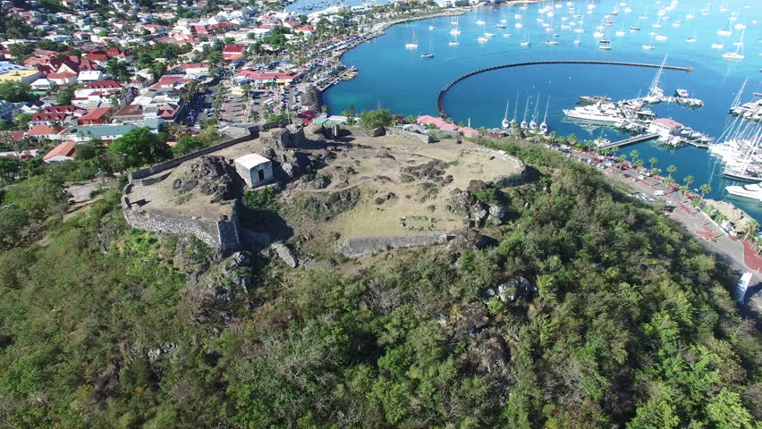 360 Aerial view of Fort Louis in French Saint Martin. Fort Louis historical port in the Caribbean island of french Saint Martin. 