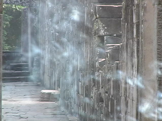 Stone passageway with smoke from incense