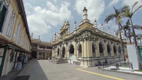 SINGAPORE - CIRCA JAN 2015: Beautiful Abdul Gaffoor Mosque. with its distinctive architecture. in urban Singapore. FullHD video
