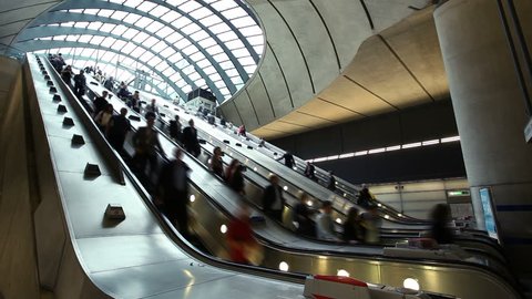 Escalator at the Canary Wharf Tube Station, London