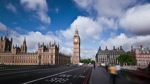 Big Ben, Houses of Parliament, and London Bridge  time lapse