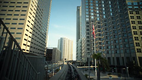 Metrorail train in downtown Miami Stock Video