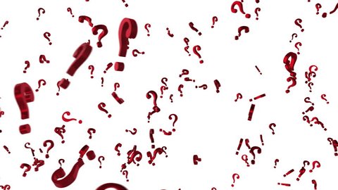 Looped animated background with chaotic spinning  red 3d question marks. Seamless loop.