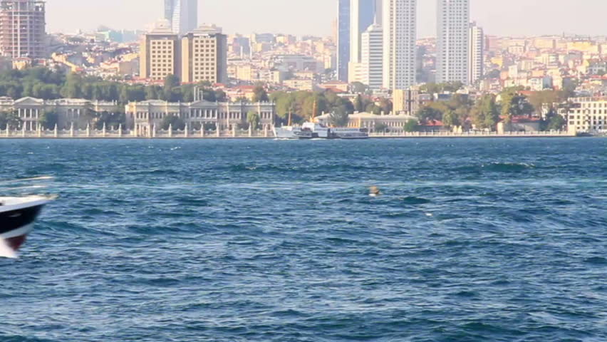 Yacht speeds up at Bosporus Sea 