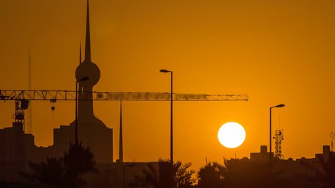 Sunrise with Kuwait Towers timelapse - the best known landmark of Kuwait City. Kuwait, Middle East