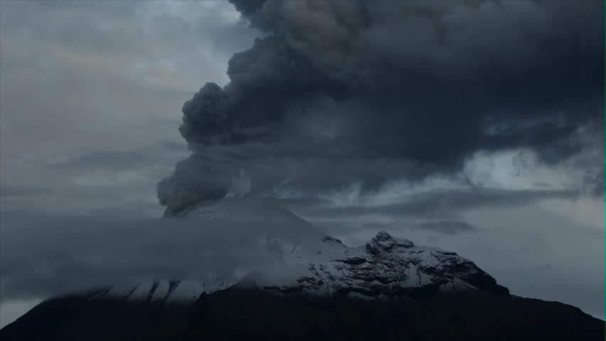 Tungurahua volcano in Ecuador, high presure gases and ash is blown into the sky,