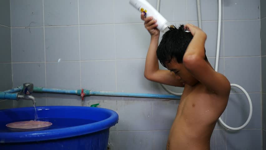 Boy cute shower massage