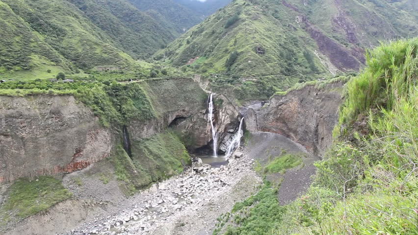 Double waterfall on Pastaza river in Ecuador, Tungurahua province.