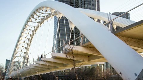TORONTO - MAY 14: 4k Timelapse of The Humber Bay Arch Bridge. It is a pedestrian and bicycle arch suspended-deck bridge at Lakeshore Boulevard West in Toronto, Canada, May 14, 2016 