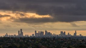 4k timelapse video of city skyline at sunset