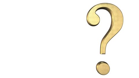 Animated spinning golden Question Mark against white background. Full 360 degree spin. Seamless loop.  At the right