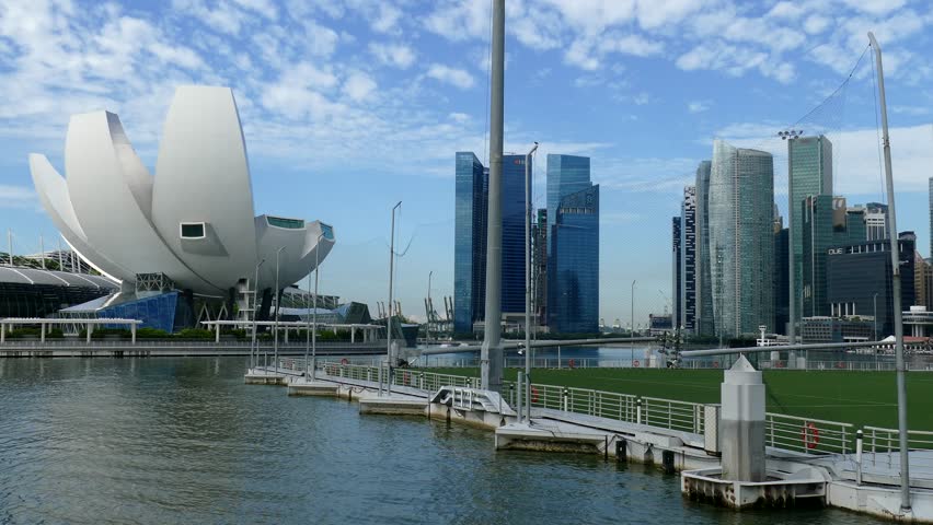 SINGAPORE - CIRCA MAY 2016: Urban landscape of Singapore. Skyline and modern skyscrapers of business district Marina Bay Sands at most financial developing Asian city state.