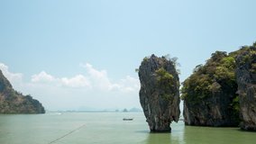 Timelapse video with a famous landmark and famous travel destination - James Bond island in the Phang Nga Bay, Thailand. 
