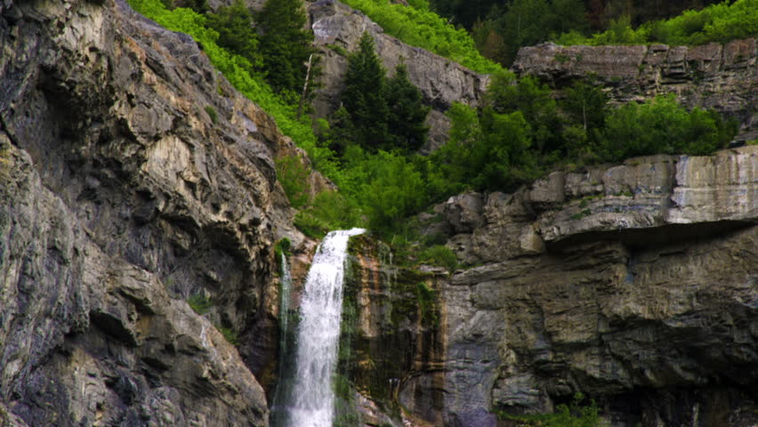 Clip of Bridal Veil Falls in Provo Canyon, Utah moving from the top to the