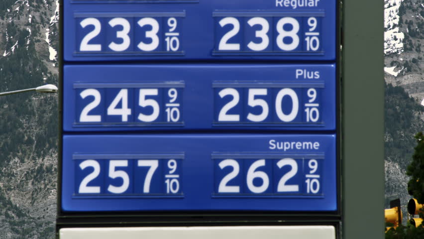 Gas prices on a sign at a station in Provo, Utah.