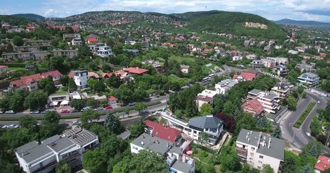 Aerial footage from a drone shows the hilly areas of the Buda side of the Hungarian Capital, Budapest.