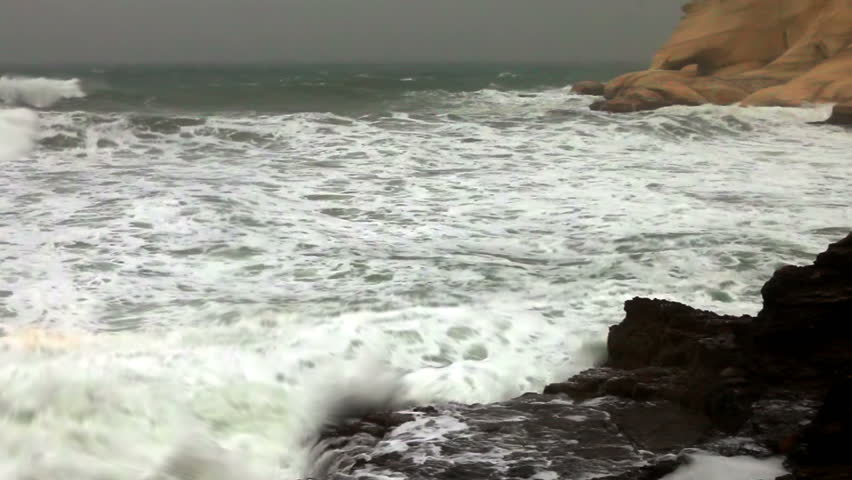 Mediterranean waves crashing on the Rosh Hanikra, Israel shore. Major storm