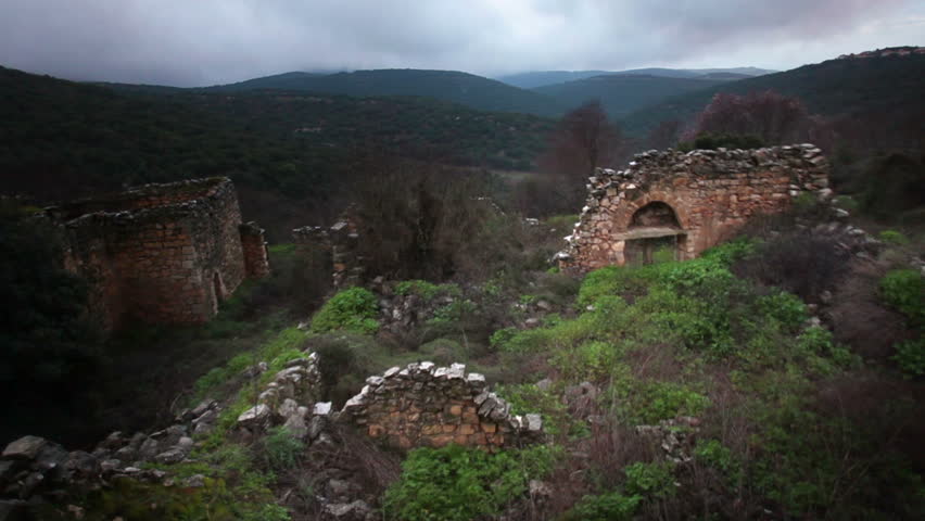 Ruins in the beautiful mountains at Bar'am, Israel. 
