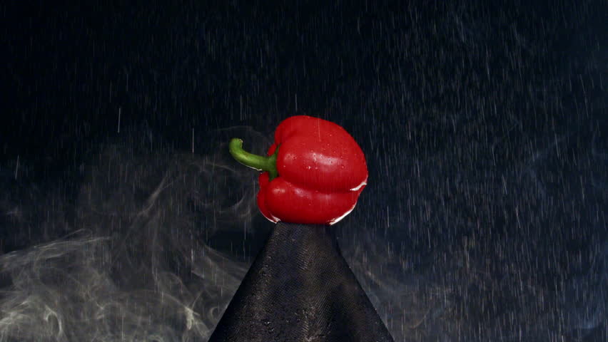 The arrow pierces right through the red pepper.