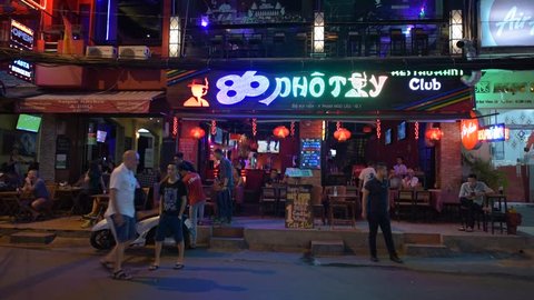 SAIGON, VIETNAM - 19 MAY 2016: Nightlife with bars and pubs,  Bui Vien Street 