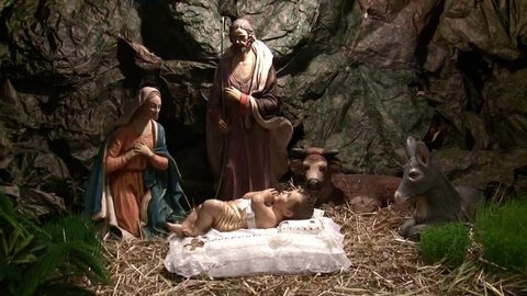 NAZARETH, ISRAEL - DEC 24, 2008: A nativity scene at the Basilica of Annunciation on December 24, 2008 in Nazareth.