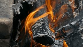 charred logs in the fire slow motion video