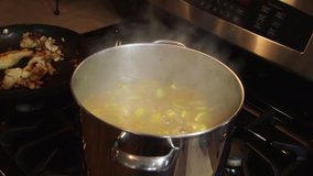 Soup cooking in stainless steel pot