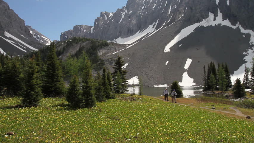 Hikers in the high alpine of the Rocky Mountains