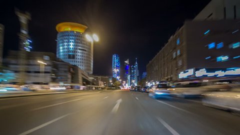 Drive through the traffic in the city highway timelapse hyperlapse in Kuwait. Kuwait, Middle East