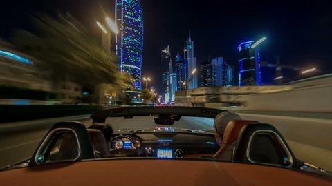 Drive through the traffic in the city highway timelapse hyperlapse in Kuwait. Kuwait, Middle East