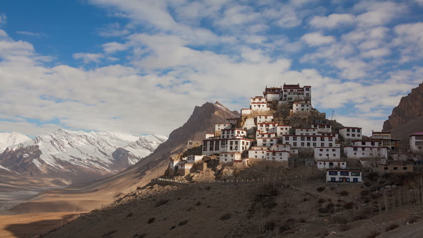 Time Lapse of Key Gompa Monastery (4166 m) at sunrise. Spiti valley, Himachal Pradesh, India. Canon 5D MkII. Royalty-Free Stock Footage #17047906