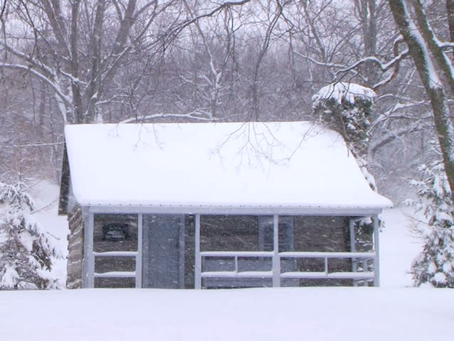Log Cabin in Snow 