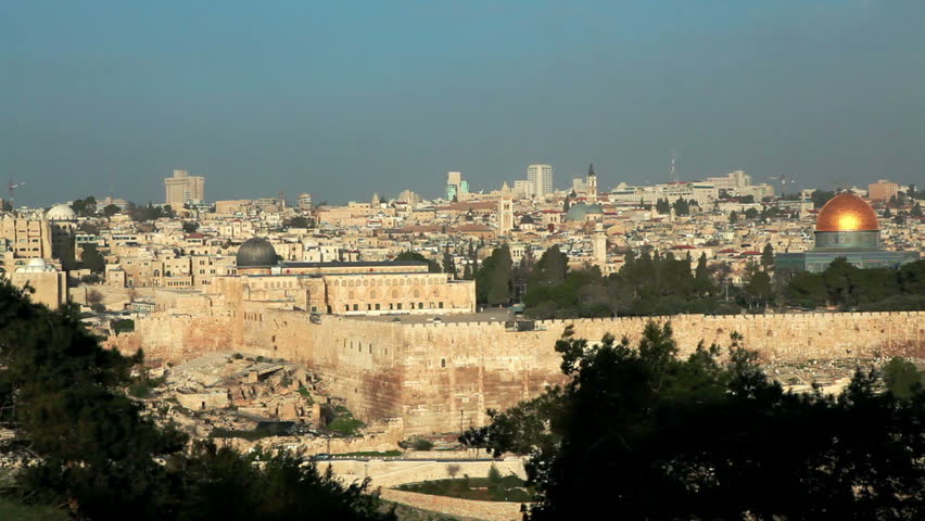 the walled Old City of Jerusalem, Israel.  The Temple Mount and the Dome Of The
