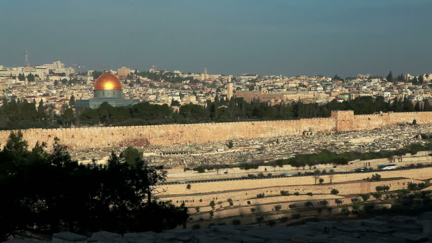 Extreme wide image of the Old City of Jerusalem, Israel, showing the east wall
