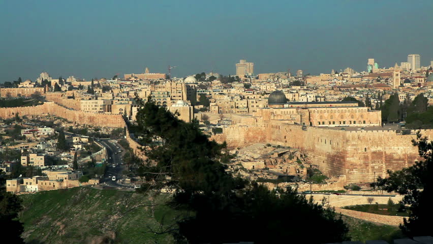 the walled old city of Jerusalem, Israel, showing the south steps ruin, the