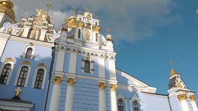 St. Michael's Golden-Domed Monastery in Kiev, Ukraine. The Monastery was founded on 11th century. Christian orthodox classic architecture. 4K UHD video footage.