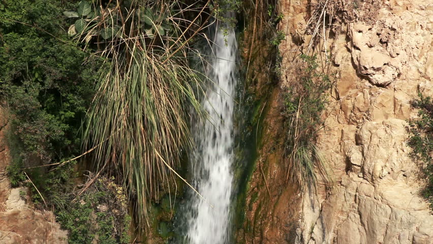 One of the Nahal David waterfalls at Ein Gedi Nature Reserve in Israel,with rock