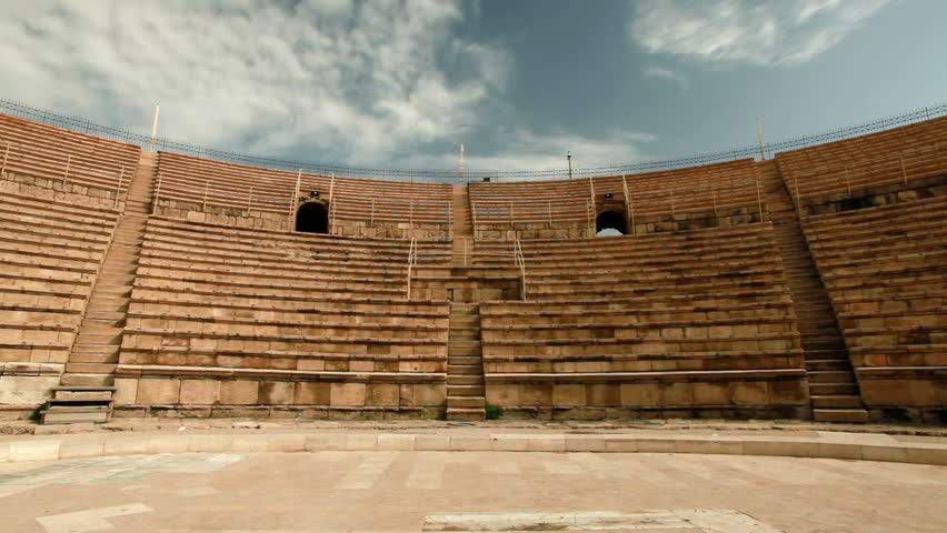 Time lapse of the stone seating area of the theater at the ruins of Caerarea,